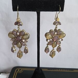 Gold-Tone Pink and Cream Floral Drop Earrings